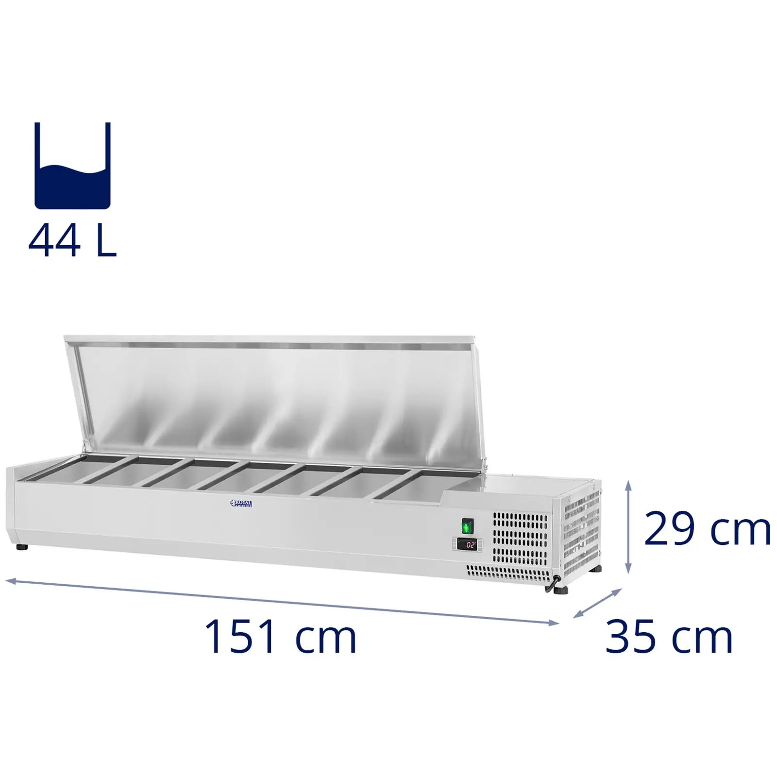 Kühlaufsatzvitrine - 150 x 33 cm - 7 GN 1/4 Behälter