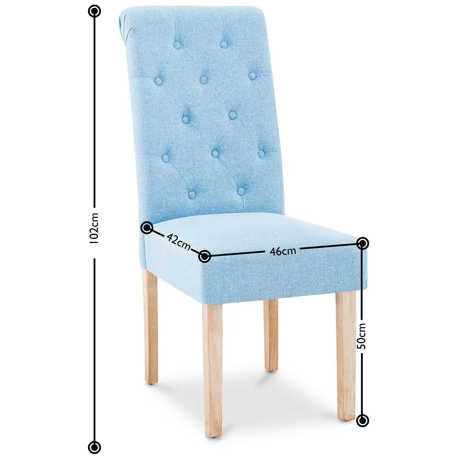 Polsterstuhl - 2er Set - bis 180 kg - Sitzfläche 46 x 42 cm - himmelblau