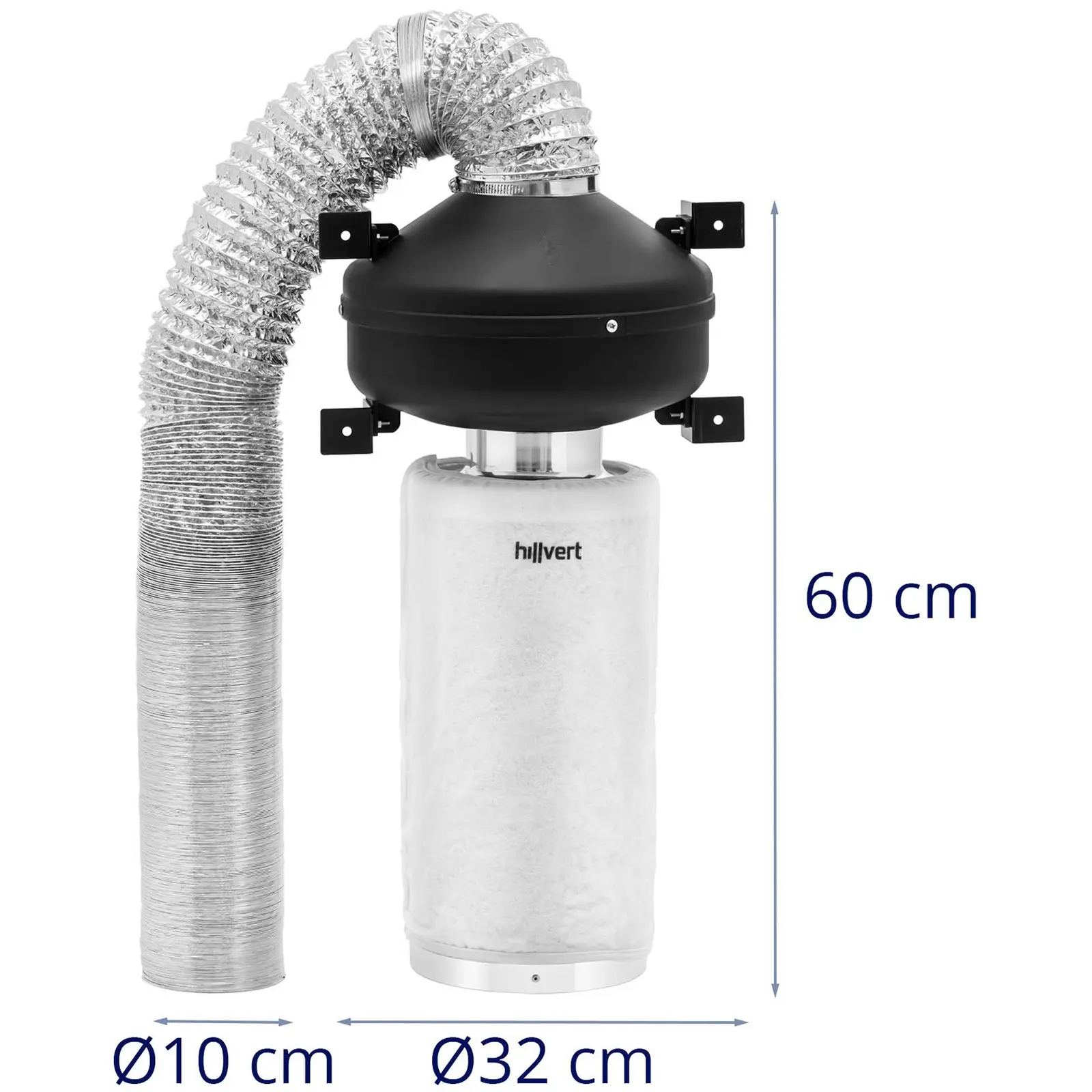 Abluftset - 40 cm Aktivkohlefilter / Rohrventilator / Abluftschlauch - 249,6 m³/h - Ø 102 mm Auslass