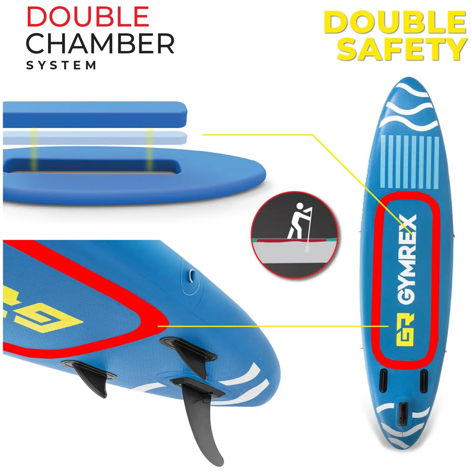 Stand Up Paddleboard - aufblasbar - 125 kg - blau - Doppelkammer - 333 x 82 x 12 cm
