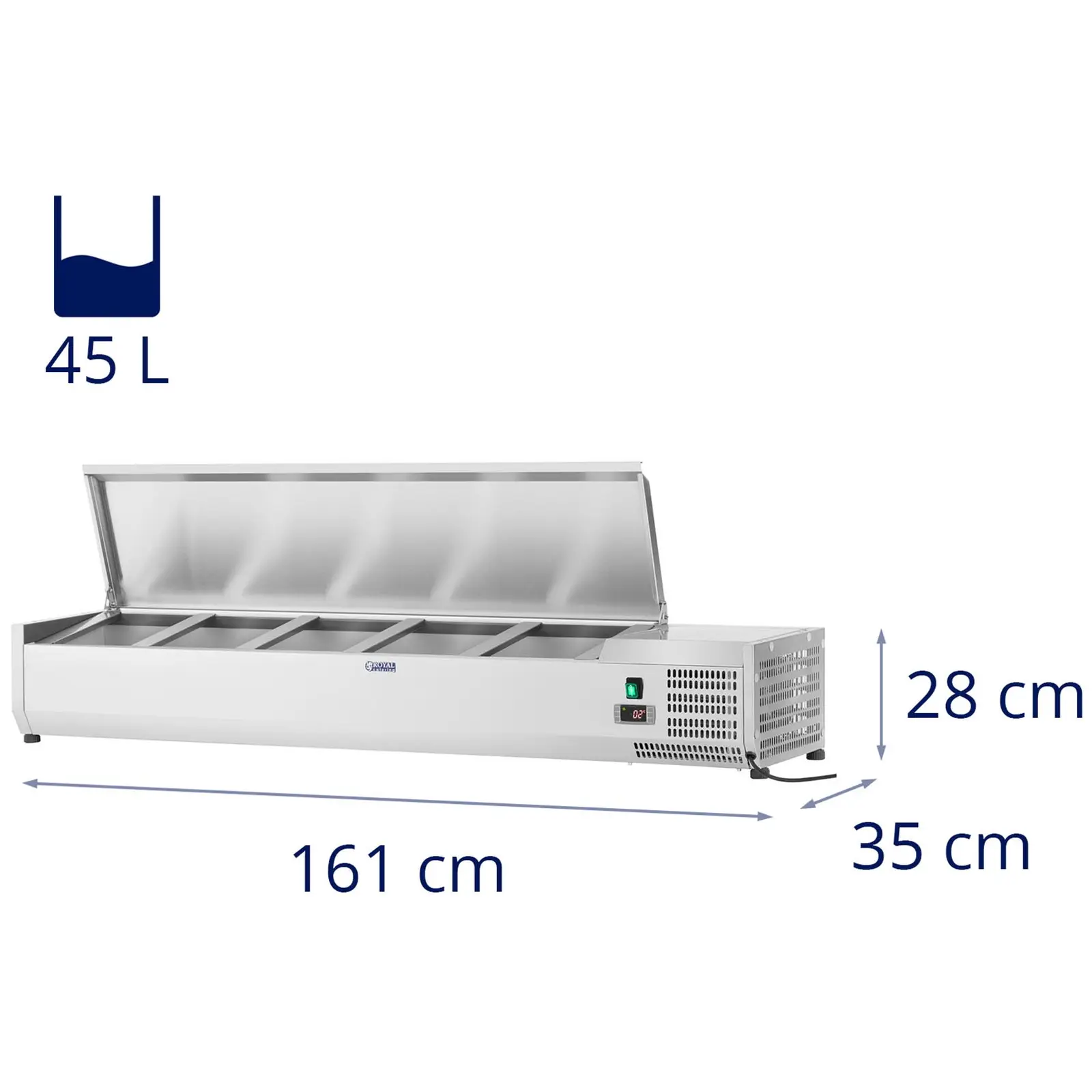 Kühlaufsatzvitrine - 160 x 33 cm - 7 GN 1/4 Behälter