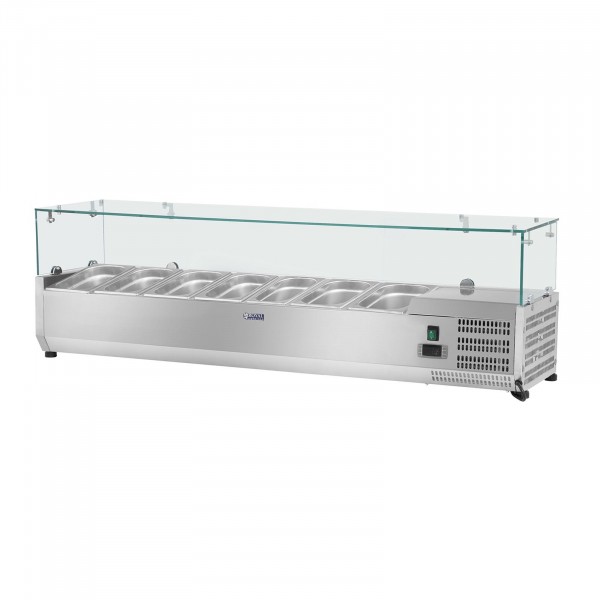 Kühlaufsatzvitrine - 150 x 33 cm - 7 GN 1/4 Behälter - Glasabdeckung