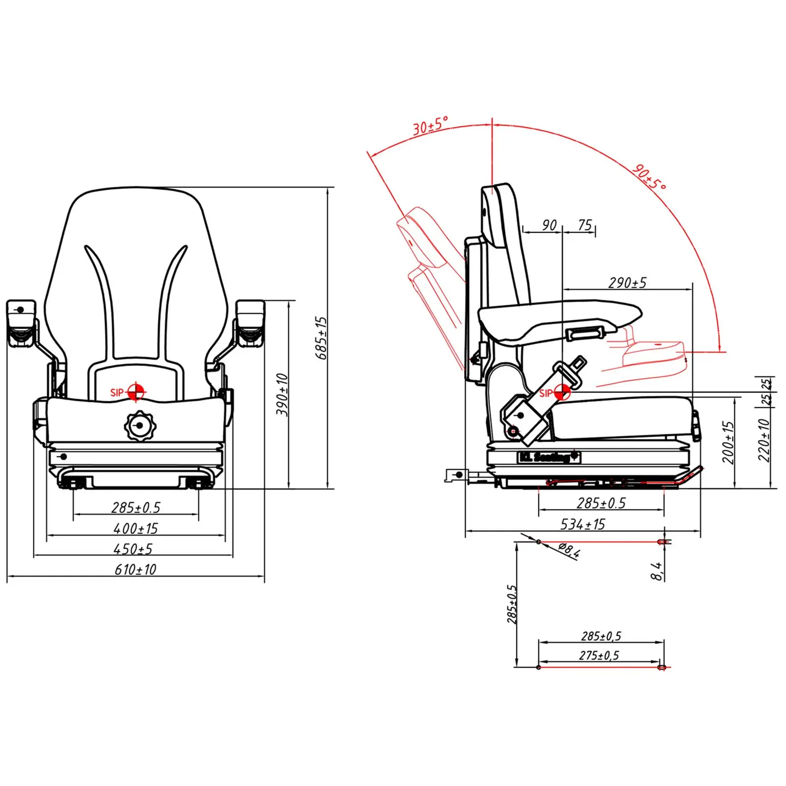 Traktorsitz - Schleppersitz - 42 x 47 cm - einstellbar - Federung