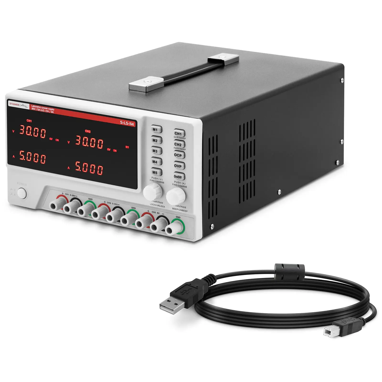Labornetzgerät - 0 - 30 V - 0 - 5 A DC - 550 W - 5 Speicherplätze - LED-Anzeige - USB/RS232