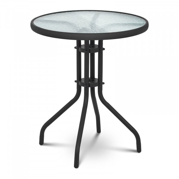 Gartentisch rund - Ø 60 cm - Glasplatte - schwarz