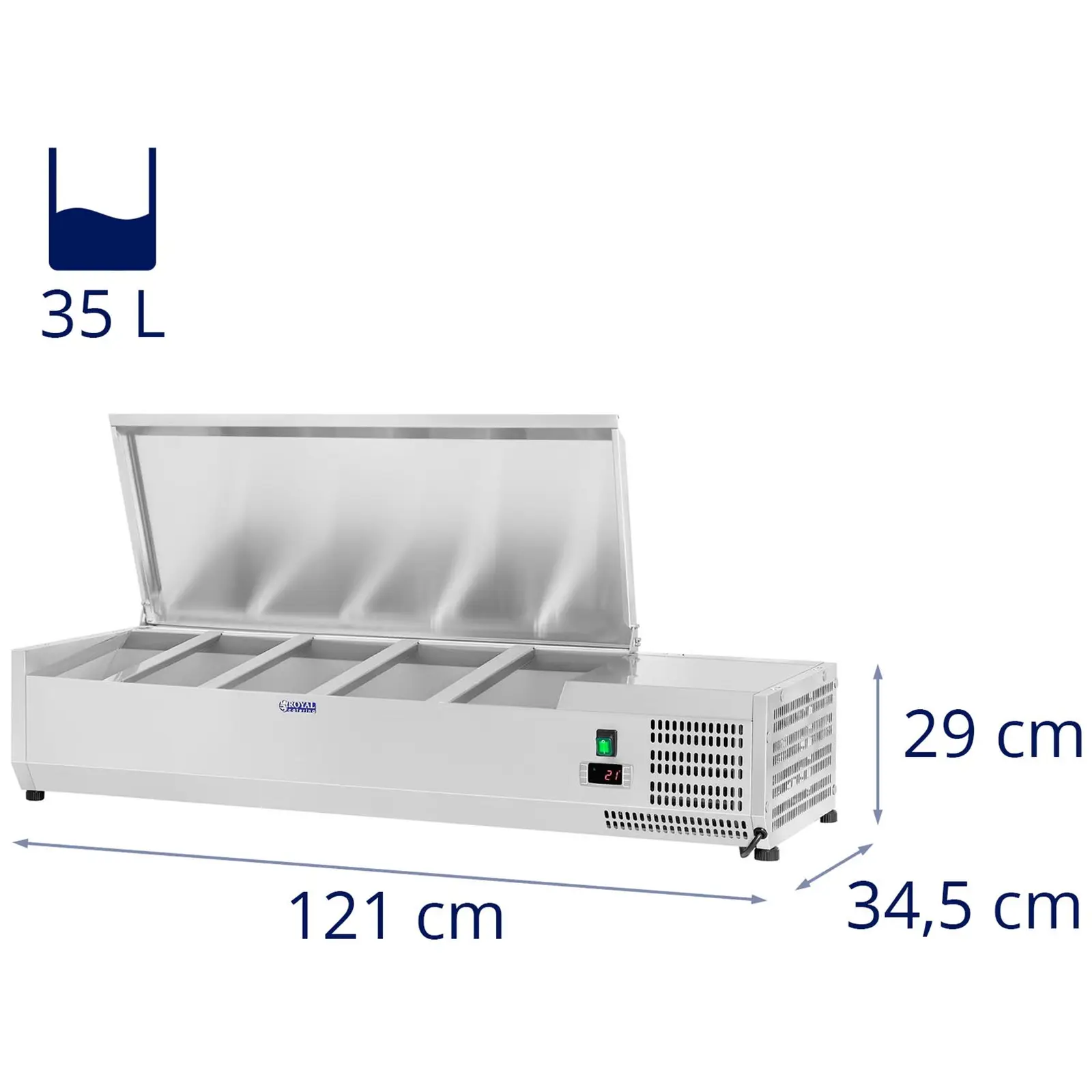 Kühlaufsatzvitrine - 120 x 33 cm - 5 GN 1/4 Behälter