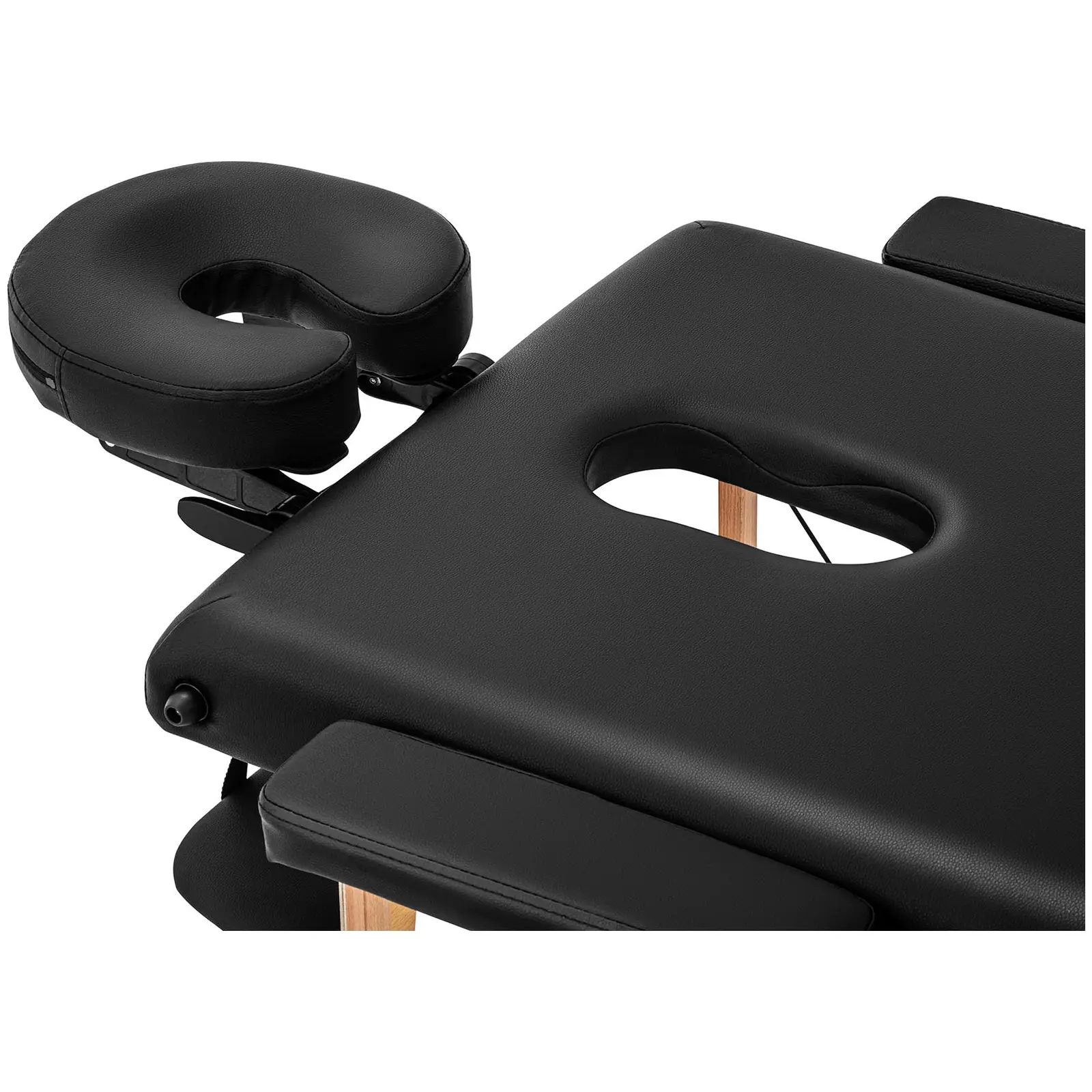 Massageliege klappbar - extrabreit (70 cm) - neigbare Kopf- und Fußstütze - Buchenholz - schwarz