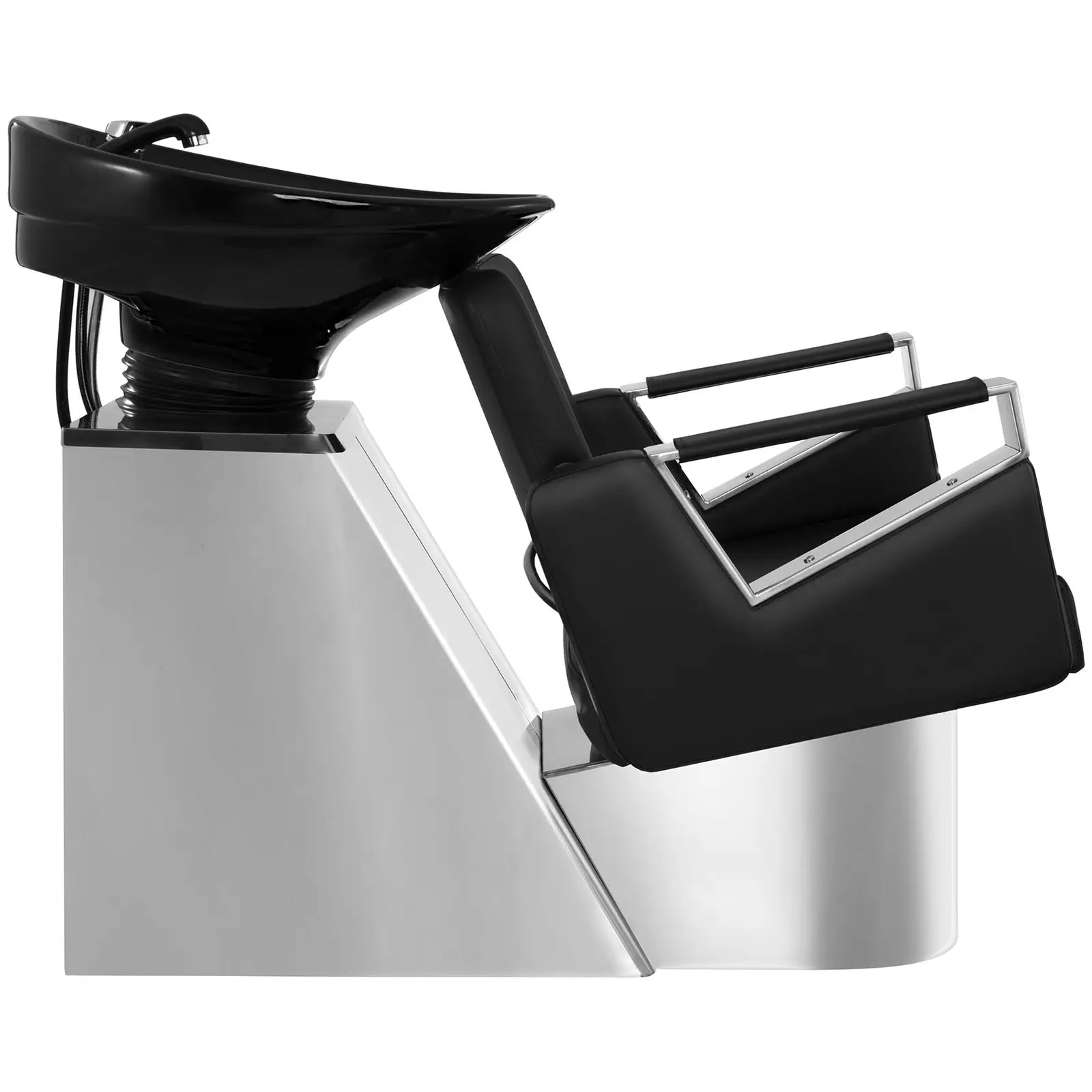 B-Ware Friseur Waschbecken mit Sessel - 600 x 505 mm - Schwarz - Edelstahlfuß 