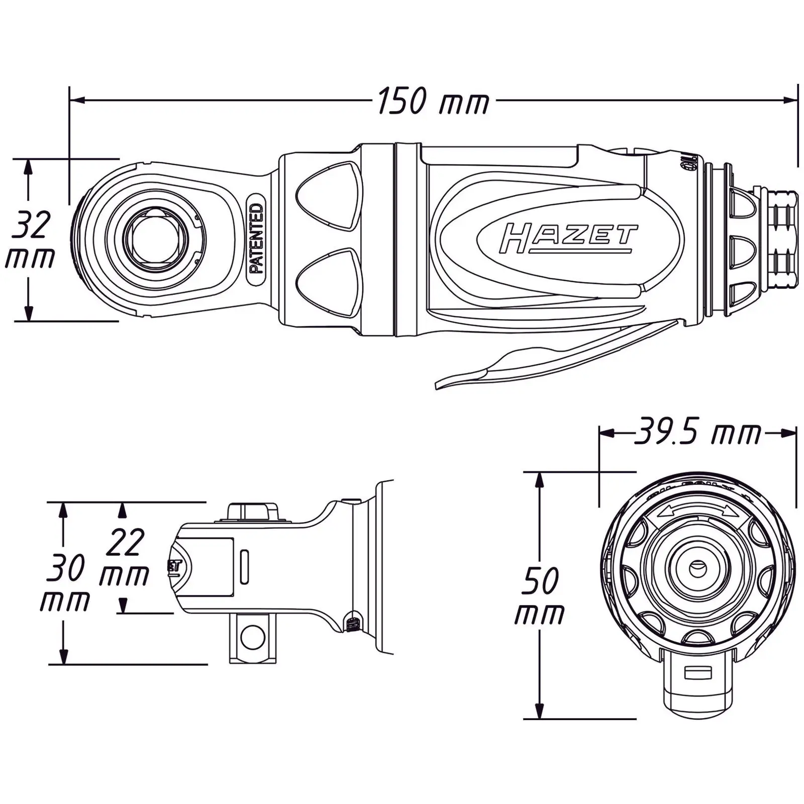 Druckluft Ratschenschrauber - 10 mm (3/8″) - 54 Nm - 103 l/min